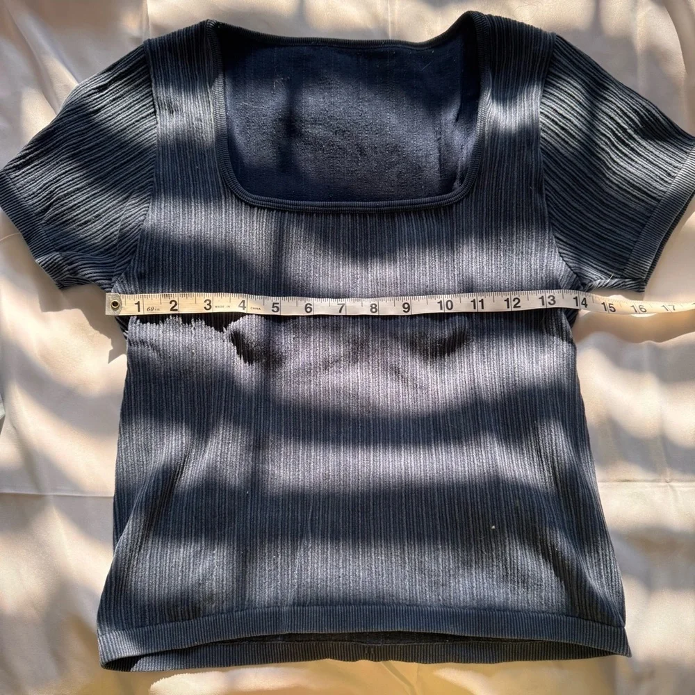 Navy Blue Ribbed Women's Top